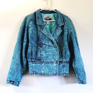 Freego Vintage Acid Wash Teal Totally 80s Jean Jacket Medium